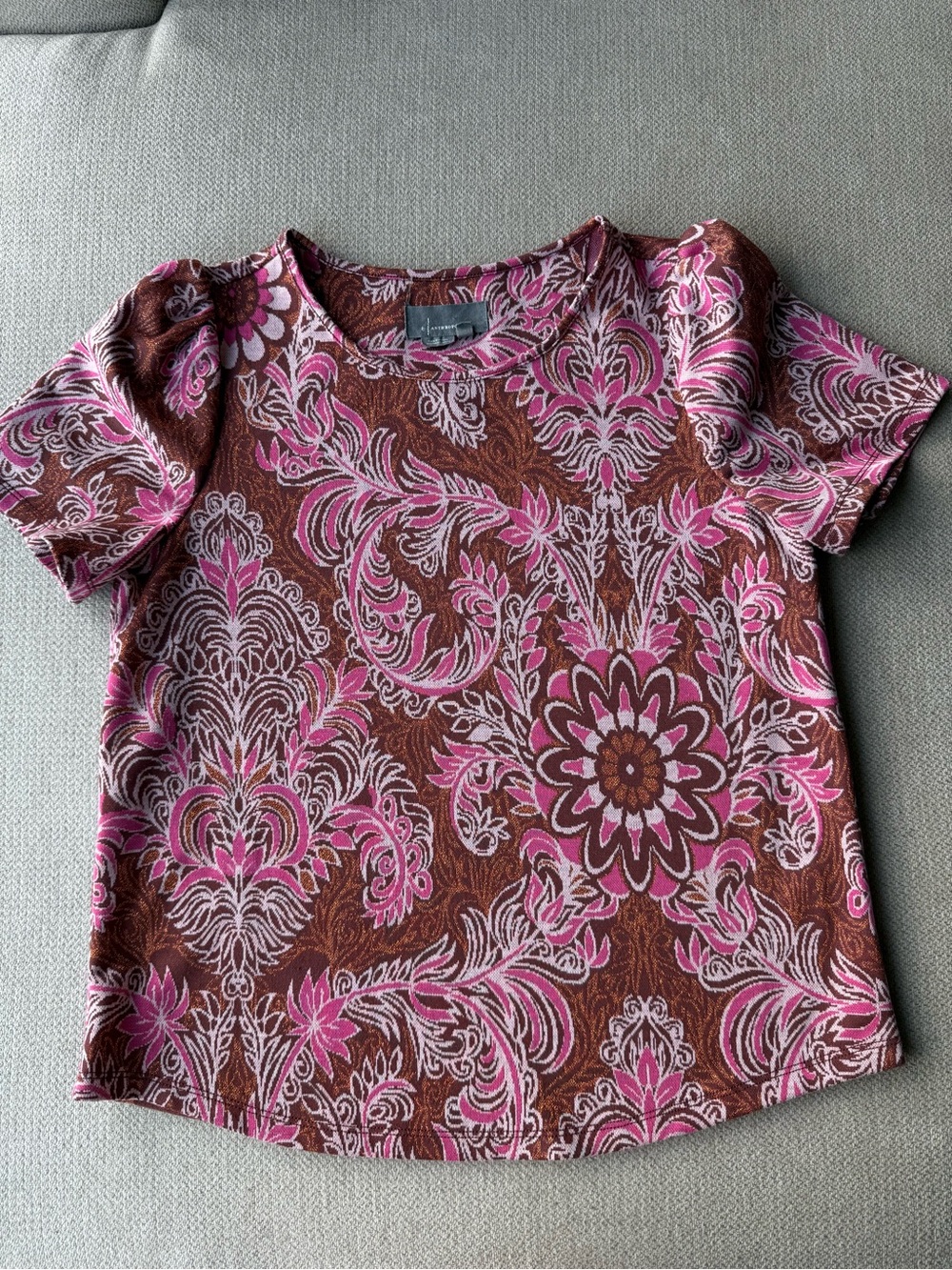 Anthropologie Pink Paisley Short-Sleeve Cotton Top size M - Picture 2 of 5